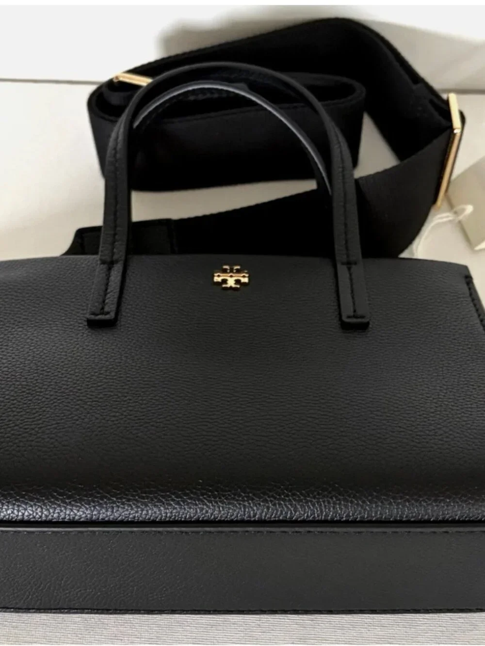 New Tory Burch Blake Mini Tote Pebble Leather Black